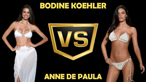 Bodine Koehler vs Anne De Paula bikini models in a Beach Bunny swimsuit