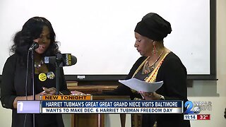 Harriet Tubman's great, great grand-niece visits Baltimore