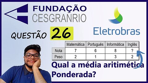 Questão 26 da Eletrobrás 2022 | Banca Cesgranrio | Média, média aritmética ponderada e fatoração