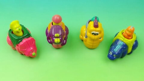 1997 PRESS-N-GO DINOS Full set of 4 WHATABURGER COLLECTIBLES VIDEO REVIEW