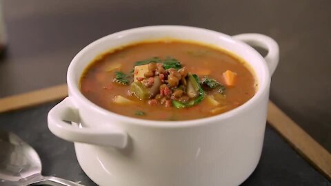 Sopita Picosa of Lentils with Chorizo and Vegetables