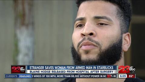 Hero who saved woman from armed man released from hospital