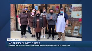 Nothing Bundt Cake in Annapolis says "We're Open Baltimore!"