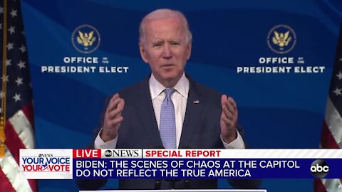 President-elect Joe Biden delivers remarks after protesters storm Capitol