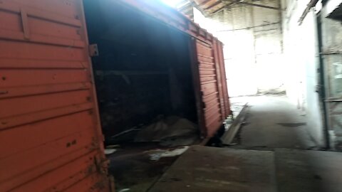 An uncleaned railway covered wagon arrived for loading