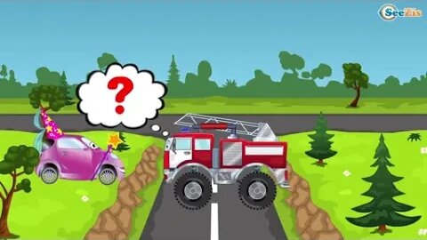 The Red Fire Truck puts out the Fires I Car For Kids Cartoon