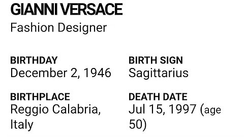 HAPPY BIRTHDAY GIANNI VERSACE DECEMBER 2 LUXURY TYCOOON FASHION DESIGNER -- A LEGEND