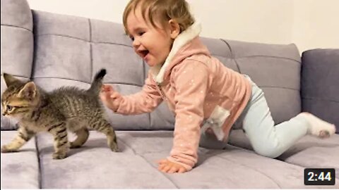 Cute Baby Meets New Baby Kitten for the First Time! CuteKittenLife