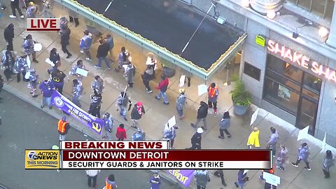 Downtown Detroit security guards, janitors on strike