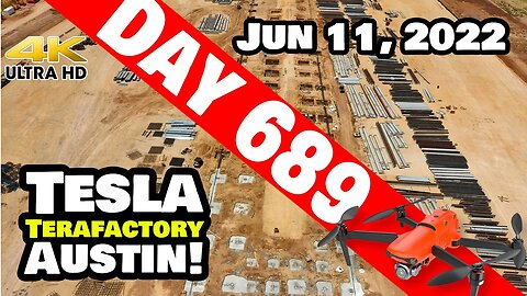 SOLAR "T" BEGINS-CATHODE AREA CRANKING AT GIGA TEXAS! - Tesla Gigafactory Austin 4K Day 689-6/11/22