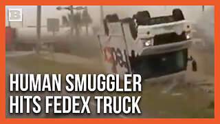 Human Smuggler Evading Police Collides with FedEx Truck, Knocking It Over