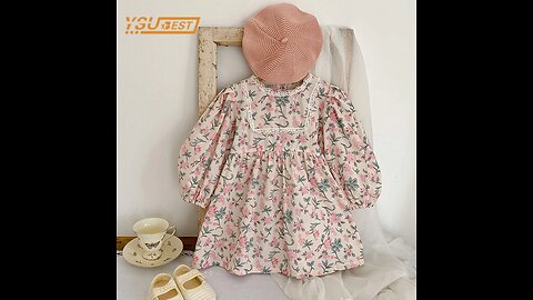 Spring New Kids Baby Girls Long Sleeve Sweet Flower Printing Princess Dress