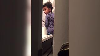 Hilarious Toddler Boy Got Caught Checking Out His Butt In The Mirror