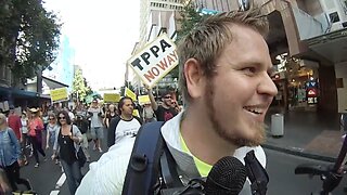 Megaphone Comedy Vinny Eastwood at his finest TPPA Protest 29Mar2014