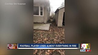 Football player loses almost everything in fire