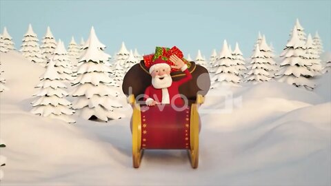 Santa Claus driving through snowy landscape