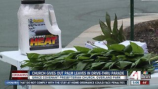 Church distributes palm leaves in drive-thru parade
