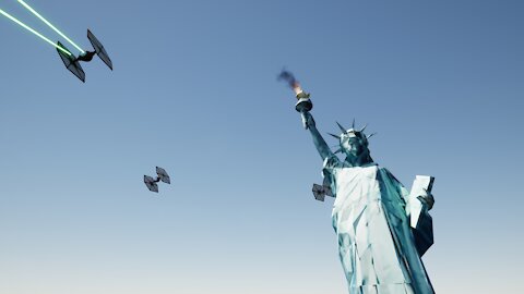 statue of liberty and Tie Fighters animation