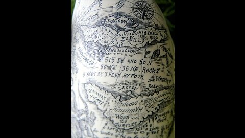 Sperm Whale Tooth Replica Scrimshaw 7 Inches Long "Pirate Map"