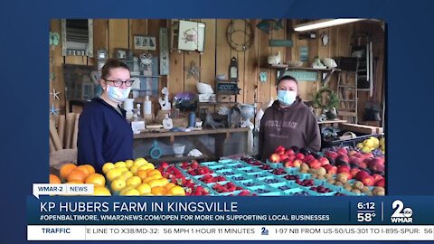 KP Hubers Farm in Kingsville says "We're Open Baltimore!"