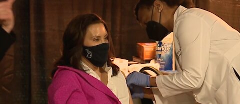 Governor Whitmer gets her first COVID vaccine shot at Ford Field