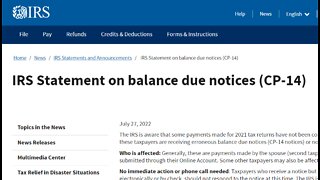 Incorrect CP14 Notice for Balance Due on Taxes