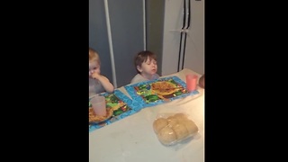 Tired toddler falls asleep in food!