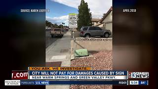 City will not pay for damages caused by street sign