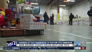 Hundreds of toys transported to Toys for Tots warehouse