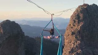 Aerial silk acrobatics at dizzying heights!