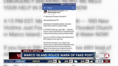 Marco Island Police give warning about fake Facebook post
