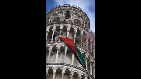 The Palestinian flag was hoisted atop the Leaning Tower of Pisa in Italy by a group of students