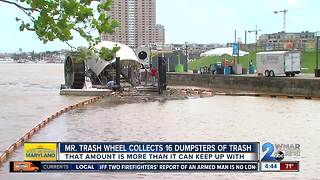 Mr. Trash Wheel collects 16 dumpsters worth of garbage during heavy rain