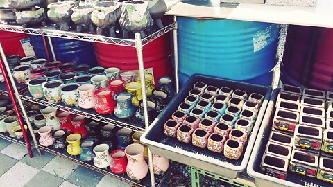 Small and pretty flowerpots of various colors.