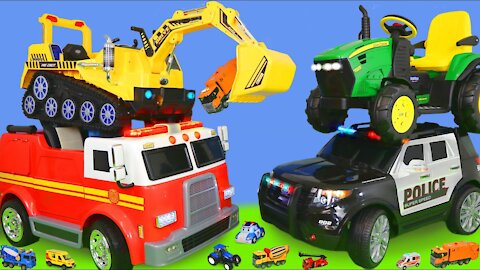 Toys review and learning name and sounds Construction vehicles