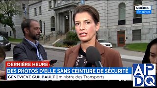 La ministre des Transports, Geneviève Guilbault s'excuse de ne pas porté sa ceinture de sécurité.