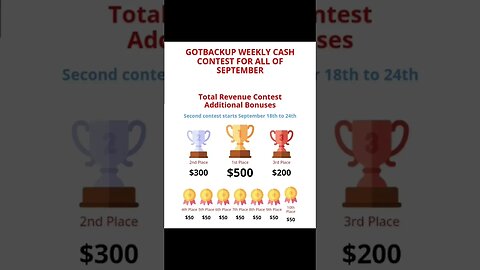 GOTBACKUP: Weekly Cash Contest (Top 10 GotBackup Recruiters - Revenue Based) September 18th to 24th