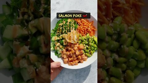Salmon poke bowl 🥣🥬 | Easy healthy recipe! 😉 #shorts