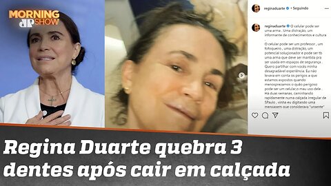 Regina Duarte cai e quebra três dentes