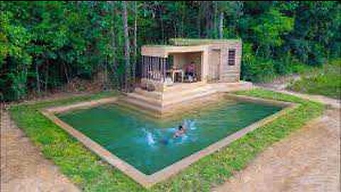 Jungle Survival Build The Most Beautiful Bamboo Villa With Around Swimming Pool By Ancient Skills