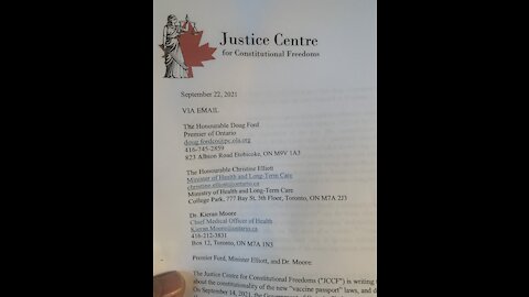 Justice Centre for Constitutional Freedoms letter to Doug Ford of the Ontario legislature