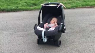 Clever dad invents remote controlled baby stroller