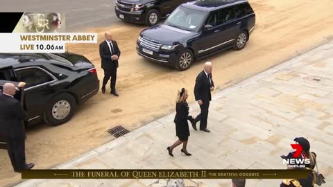 US President Joe Biden and wife Jill arrive at Queen's funeral in 'The Beast'