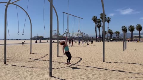 Traveling rings at Santa Monica beach on April 7, 2023