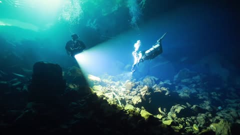 Underwater Serenity - Moment of Cave Diving Calmness