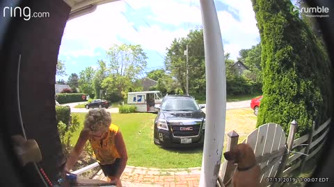 Camera Catches Mail Courier Adorably Greeting Family Dog