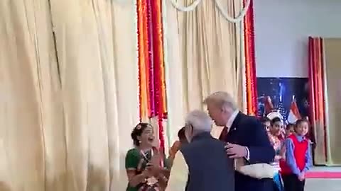 PM Modi And Donal Trump with a group of youngsters of during