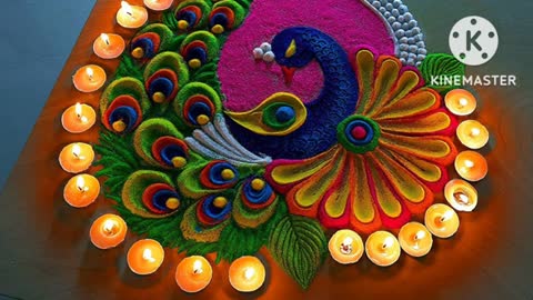 peacock Rangoli design with Navratri and Holi and Diwali #rangrangoli #poonam patil #crafty #