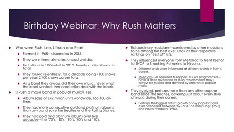 Birthday Webinar #48: “Why Rush Matters”