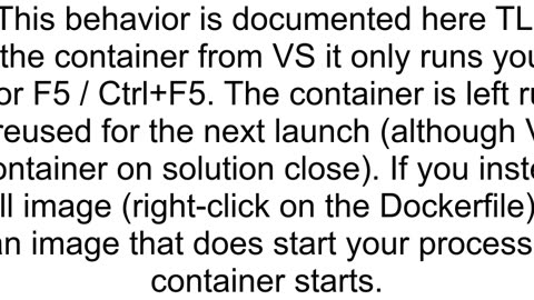 Container only works while running from Visual Studio